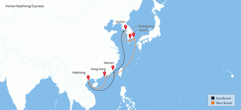 森罗商船韩国到越南快线航线图