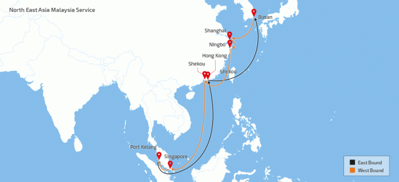 森罗商船马来西亚新加坡航线图