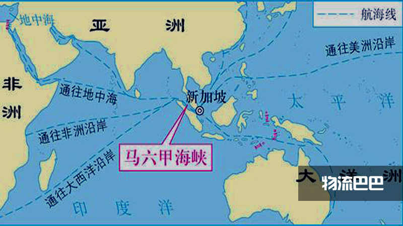 ②波斯湾-东南亚-日本航线 该航线东经马六甲海峡(20万吨